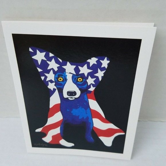 Folk Pop Dog Art American Patriotic George Rodrigue New Cards USA Red White Blue - Picture 6 of 14